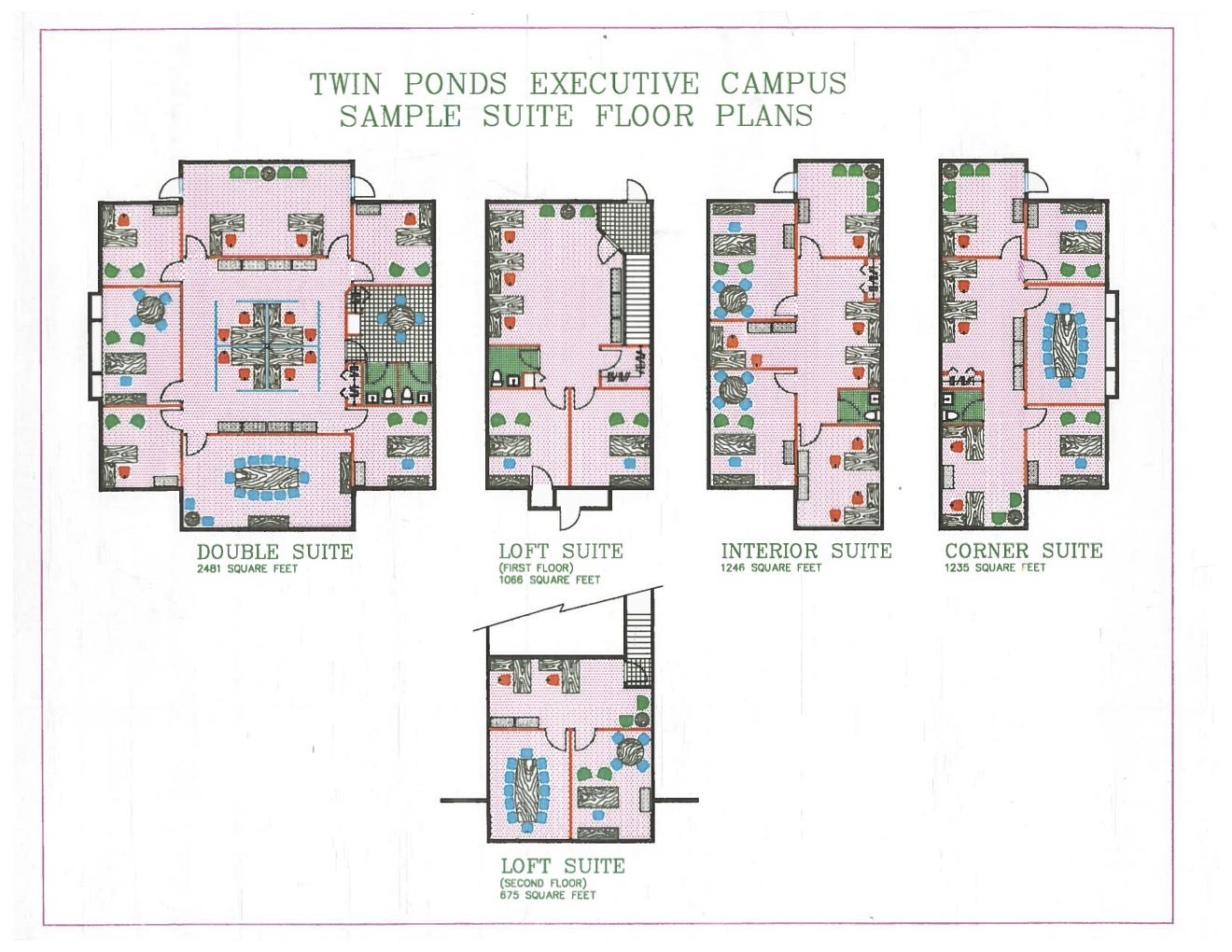 Sample office floor plans for Twin Ponds Executive Campus
